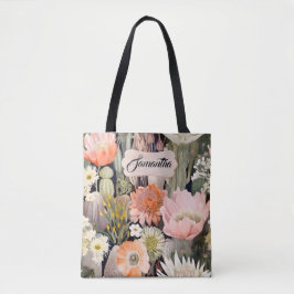 Bolso De Tela Boho Watercolor Rubor Rosa, Peach Cactus Floral