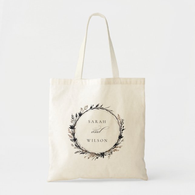 Bolso De Tela Boho Wildflower Black Brown Fall Wreath Boda (Frente)