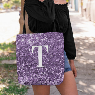 Bolso De Tela Bokeh Sparkles Monogramed, Purpurina de Faux Púrpu