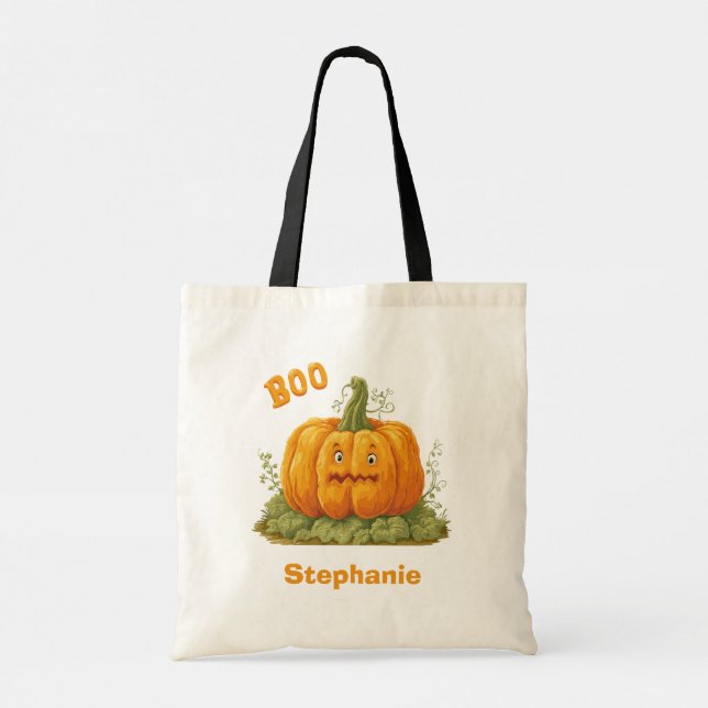 Bolso De Tela Bola De Calabaza Con Nombre Personalizado (Reverso)