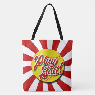 Bolso De Tela ¡Bola del juego! Tote rojo y blanco del softball