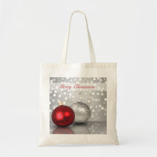 Bolso De Tela Bolas de árbol de Navidad rojas y plateadas Exquis