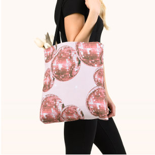 Bolso De Tela Bolas de discoteca rosadas, glamour retro, estétic