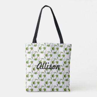 Bolso De Tela Bolas de fútbol verdes y blancas con nombre