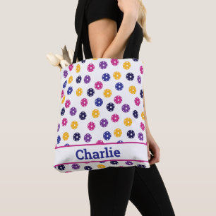 Bolso De Tela 💛 💜 Bolas moradas amarillas en blanco