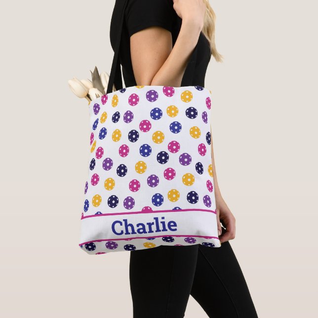 Bolso De Tela 💛 💜 Bolas moradas amarillas en blanco  (Detalle)