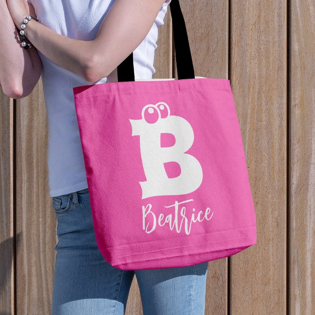 Bolso De Tela Bold fun typography monogram name pink white  (Subido por el creador)