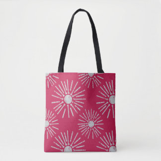 Bolso De Tela Bold Retro Sunburst Pattern in Deep Pink and White