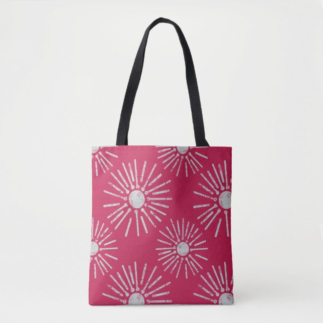 Bolso De Tela Bold Retro Sunburst Pattern in Deep Pink and White (Anverso)