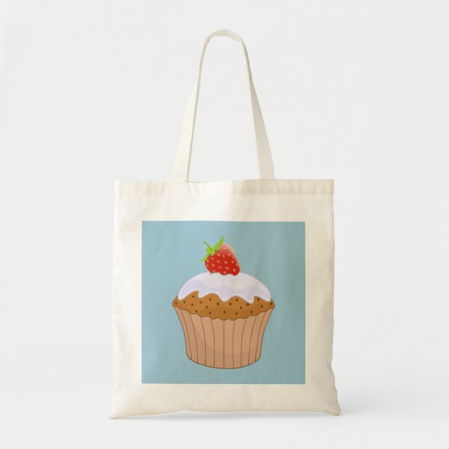 Bolso De Tela Bolón de fresa en azul (Frente)
