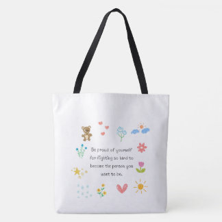Bolso De Tela "Bolsa de mano blanca con cita de garabatos floral
