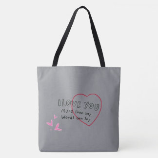 Bolso De Tela "Bolsa de mano gris romántica 'Te quiero corazón'