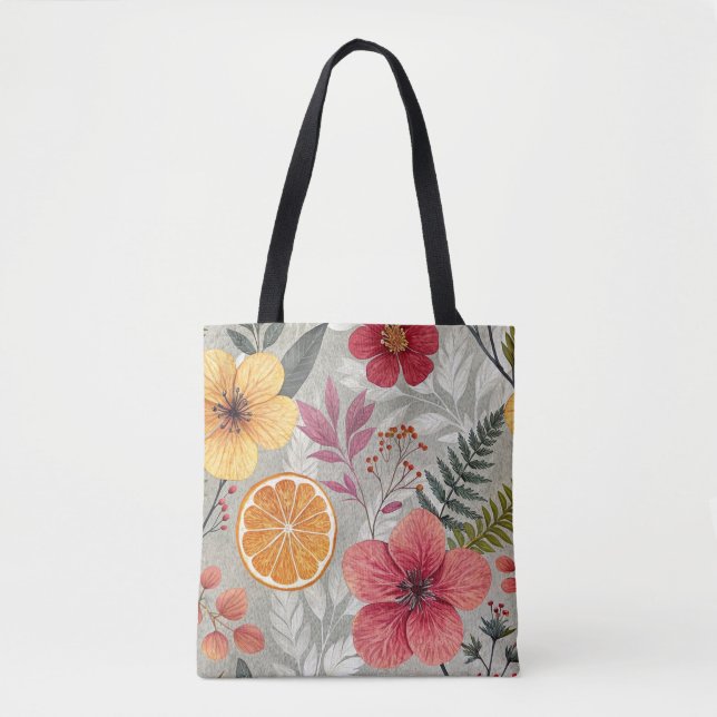 Bolso De Tela "Bolsa Floral Contemporánea Reutilizable" (Anverso)