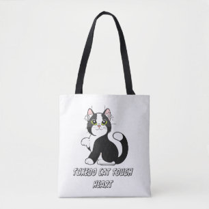 Bolso De Tela "Bolsa Tote Gatito Tuxedo Corazón Fuerte Cute"