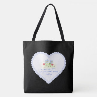 Bolso De Tela "Bolsa tote negra con estampado floral de corazón