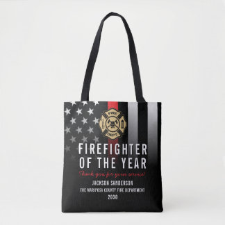 Bolso De Tela Bombero del Año Logotipo Empleado Línea Roja