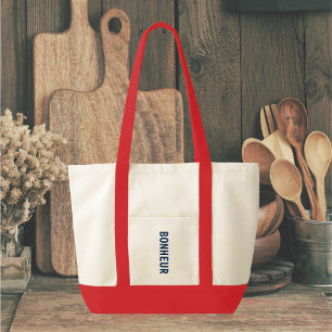 Bolso De Tela Bonheur azul francés y cena a rayas rojas