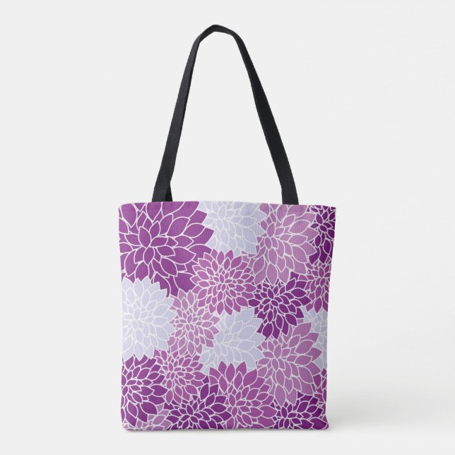 Bolso De Tela Bonita Lavanda Púrpura Lilac White Dahlia Floral (Reverso)