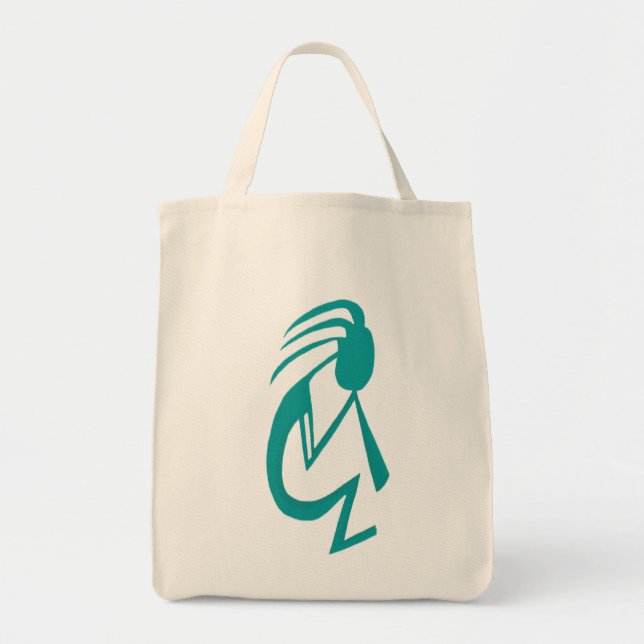 Bolso De Tela Bonita pintura Verde azulada de Kokopelli (Frente)