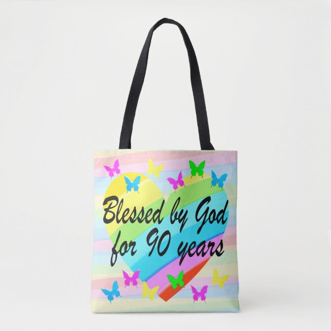 BOLSO DE TELA BONITAS BENDICIONES DE CUMPLEAÑOS 90 TOTE BAG (Anverso)