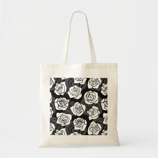 Bolso De Tela Bonitas rosas blancas y negras de época (Frente)
