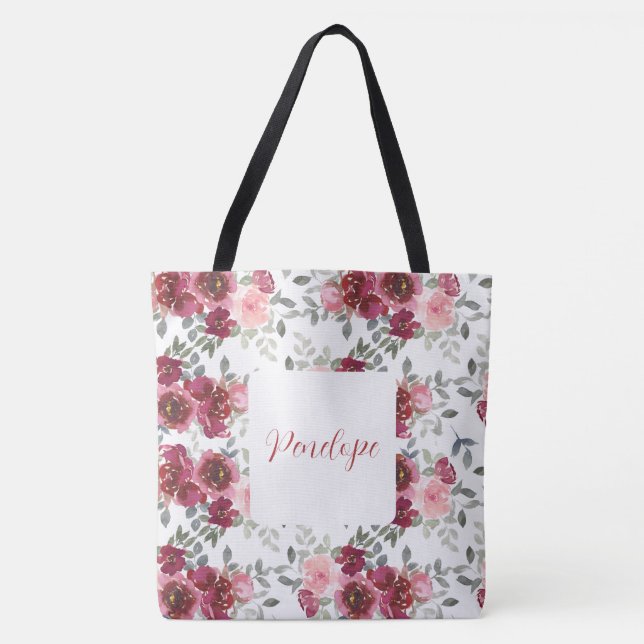 Bolso De Tela Bonito acuarela Nombre floral Tote Bag (Anverso)