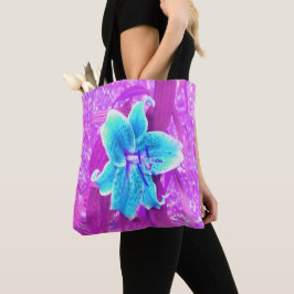 Bolso De Tela Bonito Aqua Blue Stargazer Lily sobre el morado