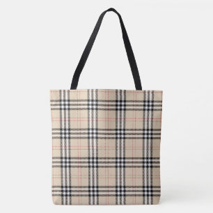 Bolso De Tela Bonito Beige Plaid