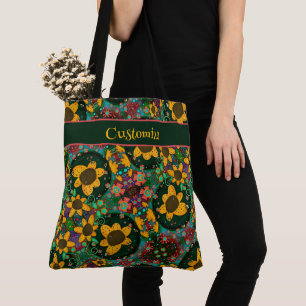 Bolso De Tela Bonito Boho Floral Daisy Personalizado tote de Ine