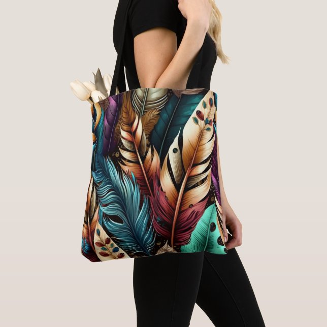 BOLSO DE TELA BONITO EARTH TONED BOHO FEATHERS (Detalle)