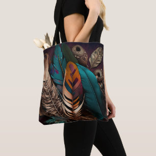 BOLSO DE TELA BONITO EARTH TONED BOHO FEATHERS