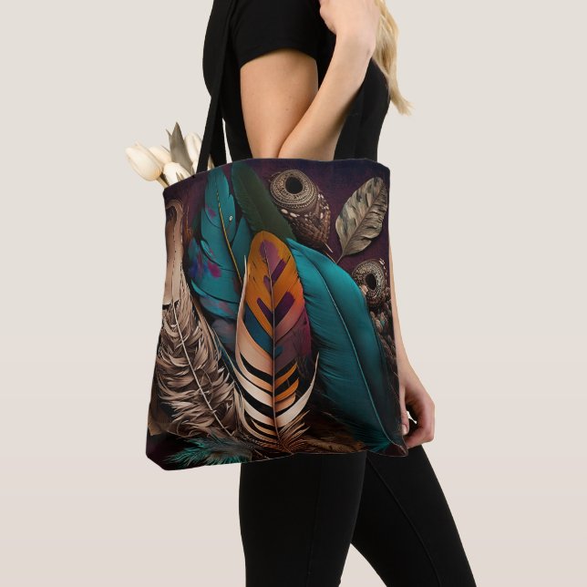 BOLSO DE TELA BONITO EARTH TONED BOHO FEATHERS (Detalle)