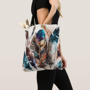 BOLSO DE TELA BONITO EARTH TONED BOHO FEATHERS
