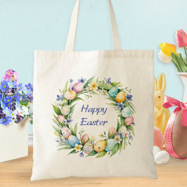 Bolso De Tela Bonito Feliz Pascua Noche Primavera Wreath Monogra
