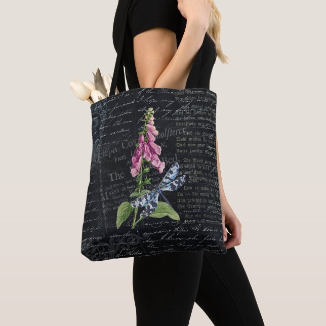 Bolso De Tela Bonito Flor de cosecha y mariposa Botánica (Detalle)