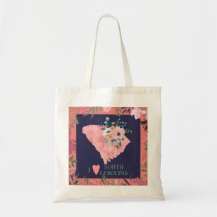 Bolso De Tela Bonito Floral I Love South Carolina State Map