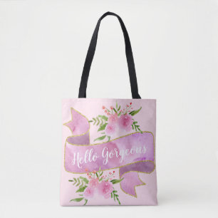 Bolso De Tela Bonito floral Rubor rosa Hola espléndido oro