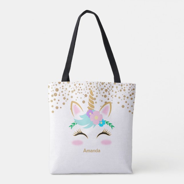 Bolso De Tela Bonito Floral Unicornio (Reverso)