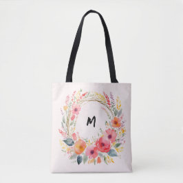 Bolso De Tela Bonito Floral Wreath Monogrammed Elegant