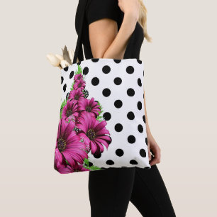 Bolso De Tela Bonito Flores rosadas Punto de Polka