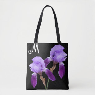 Bolso De Tela Bonito iris morado floral Boho M monograma lindo