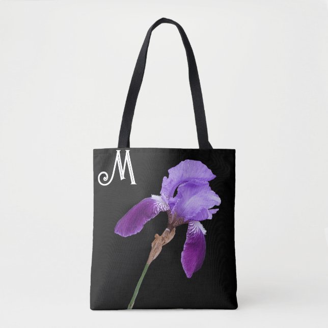Bolso De Tela Bonito iris morado floral Boho M monograma lindo (Anverso)