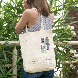 Bolso De Tela Bonito Monograma Violet Floral Bunch Bridal Shower