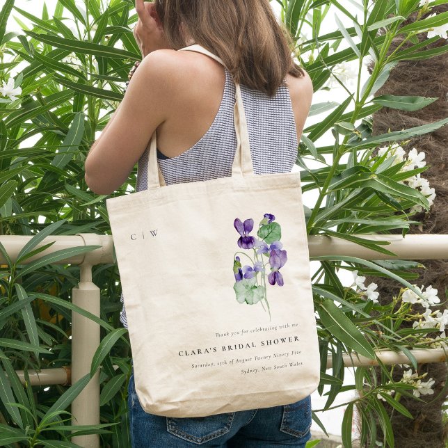 Bolso De Tela Bonito Monograma Violet Floral Bunch Bridal Shower (Subido por el creador)