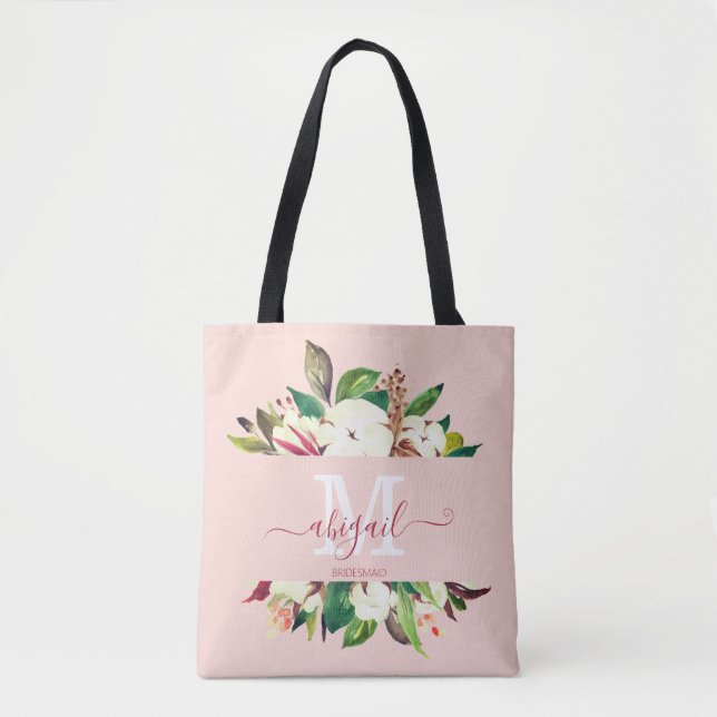 Bolso De Tela Bonito Monogramada Floral Bridesmaid (Anverso)