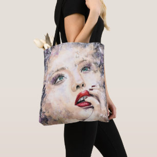 Bolso De Tela Bonito Ojo Verde Mujer Resumen Pintura Original
