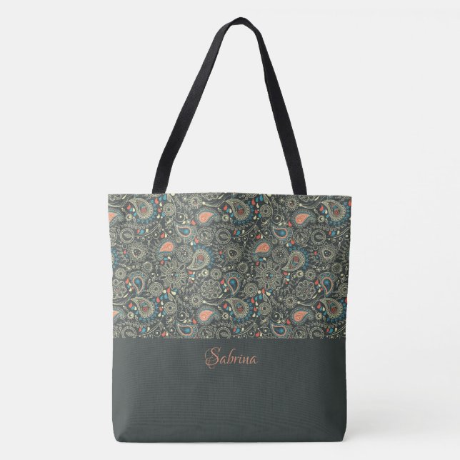 Bolso De Tela Bonito Paisley Monogrammed Tote Bag (Anverso)