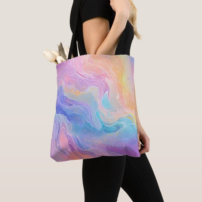 Bolso De Tela Bonito Pastel acuarela Arcoiris Liquido Pour Art (Detalle)