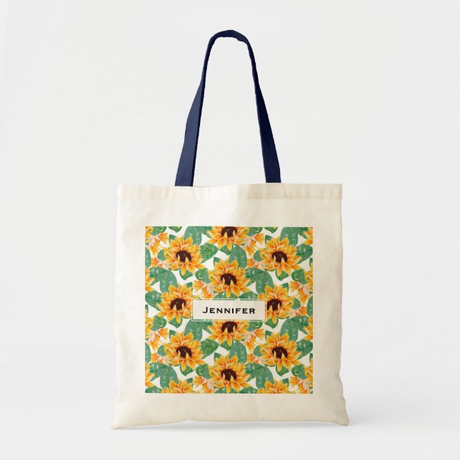 Bolso De Tela Bonito Patrón amarillo y verde girasol (Frente)