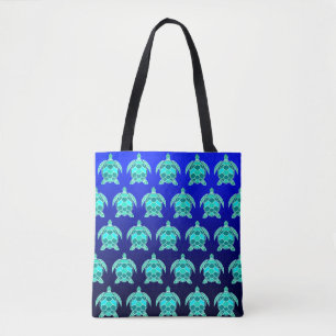 Bolso De Tela Bonito Patrón de tortugas verde azuladas azul tur
